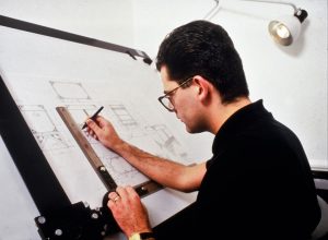 Mark Lewis at drawing board